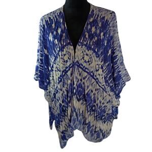 Cotton On Women Kimono Swimsuit Cover-Up Large Viscose Blue Cream